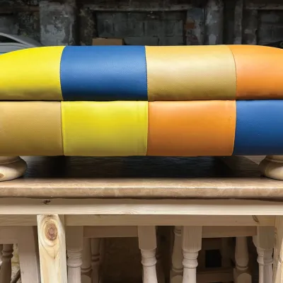Bright Coloured Leather Footstool