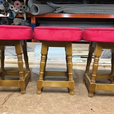 Red Stool Tops With Oak Frame
